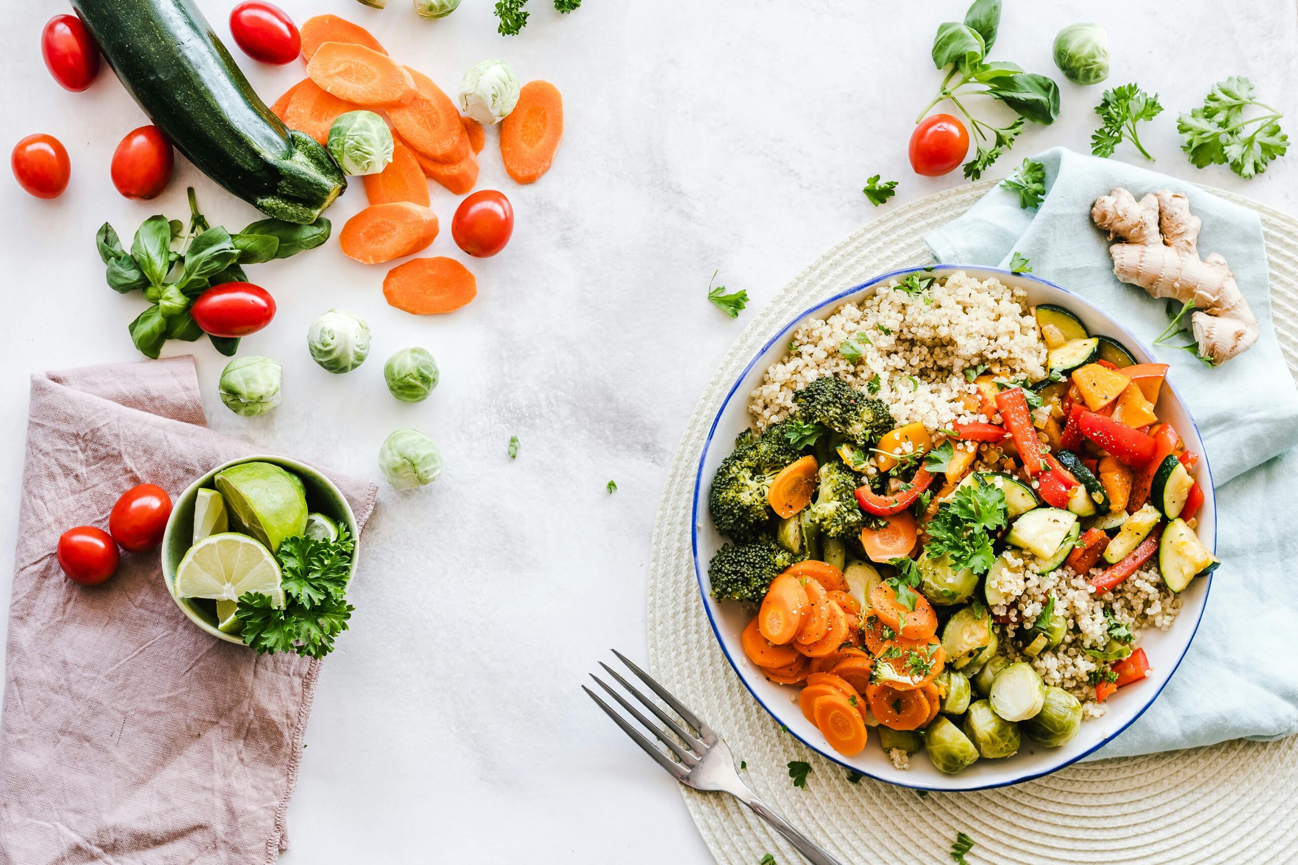 Colorful plate of High Protein Vegetarian Meals with beans, quinoa, and vegetables served on a rustic wooden table.